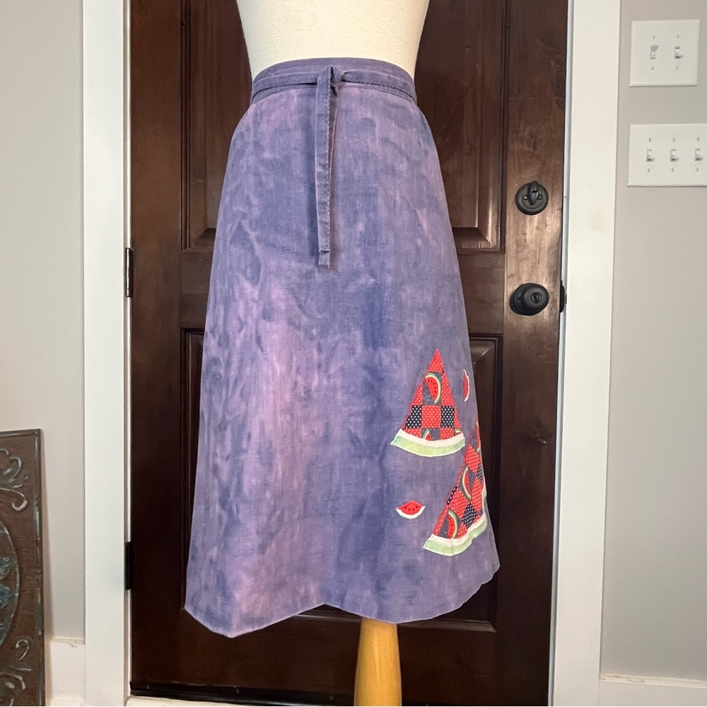 Purple A-Line Midi Skirt with Watermelon Patch Detail